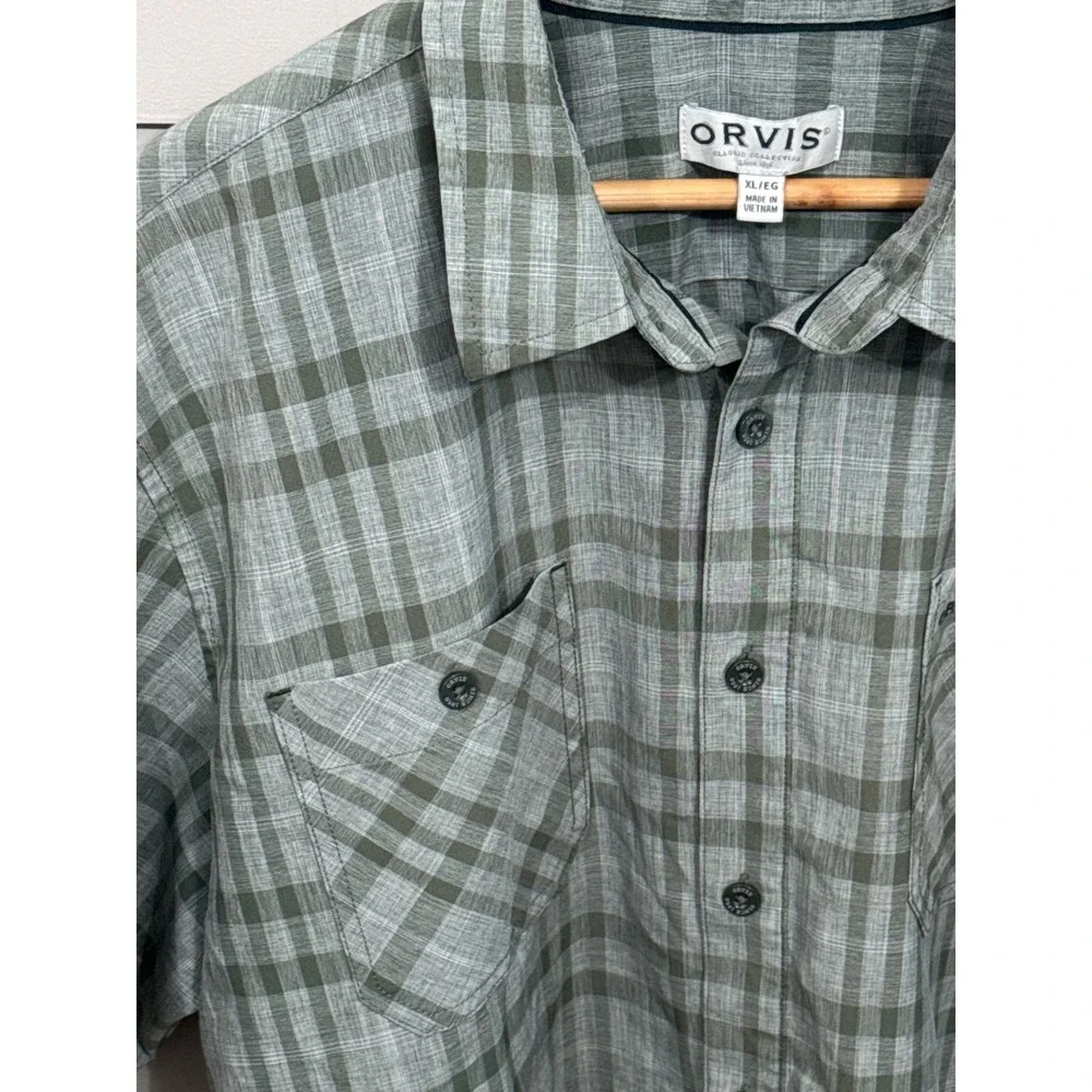 Orvis Classic Collection Mens XL Green Plaid Short Sleeve Button Down Shirt